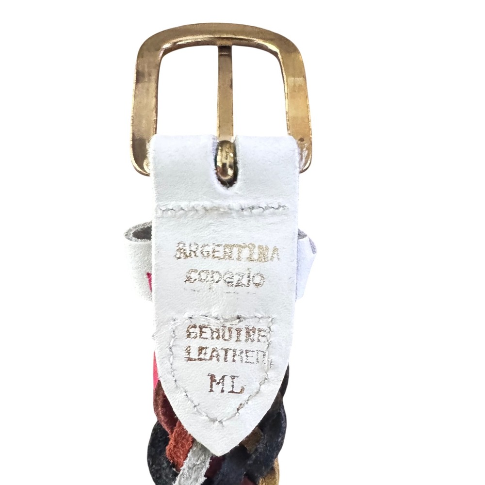Argentina Capezio Braided Belt Colorful Woven Leather Belt‎ Gold tone Buckle ML - Picture 5 of 12